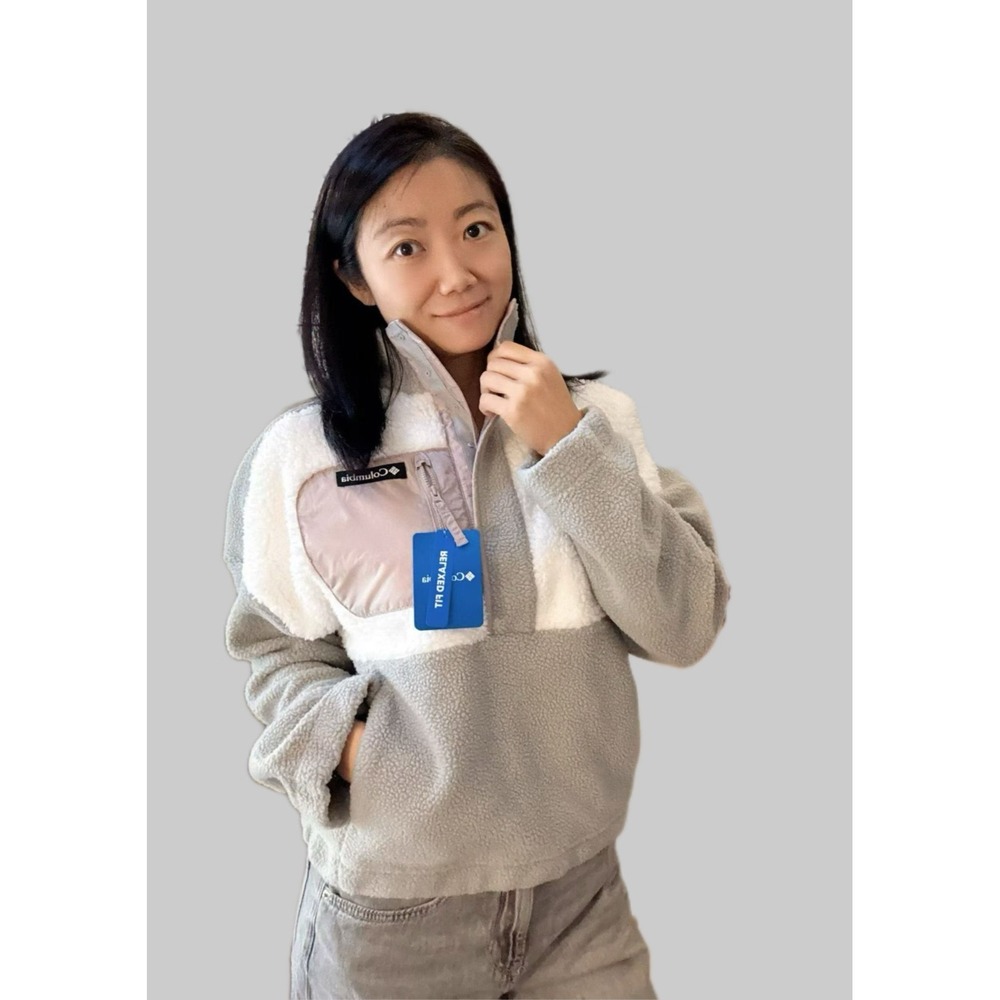 Columbia Women's Sherpa Fleece Pullover Jacket Relaxed Fit 1/2 Snap Gray Size S